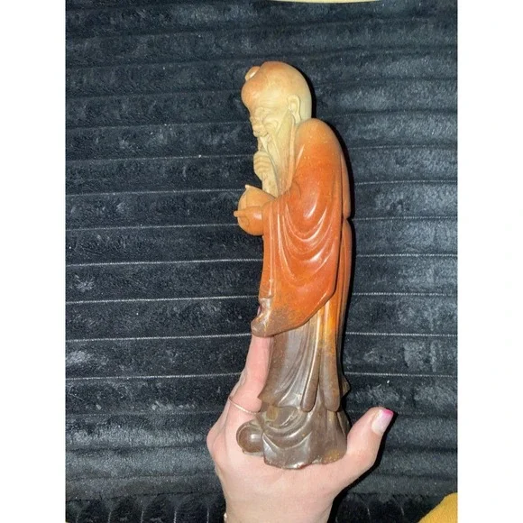 Chinese Soapstone Statue Carving Shou Lao God of Longevity Figurine 9.5" - Picture 7 of 10